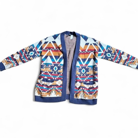 Southwestern Aztec Print Open Front Cardigan Sweater Boho Tribal size medium - Picture 2 of 4